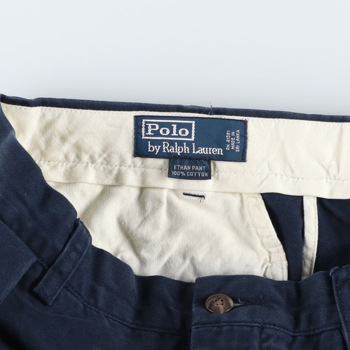 Ralph Lauren POLO by Ralph Lauren Two-pleat Chino Pants for Men, W32 equivalent cotton navy blue type Vintage Second Hand