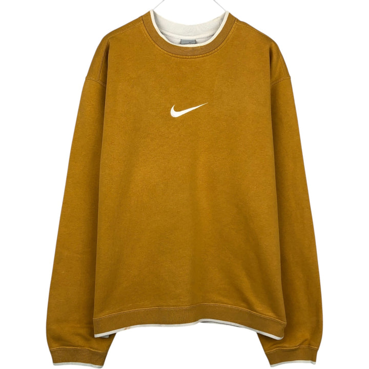 2000'S Nike logo sweatshirt, men's size L cotton yellow type Vintage Second Hand