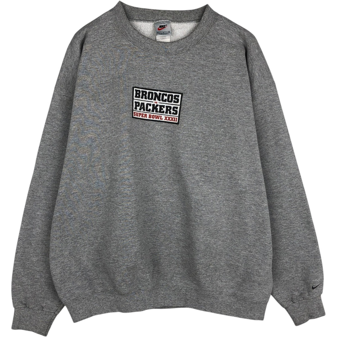 90'S Nike SUPER BOUL XXXII (32nd Super Bowl) Print Sweatshirt, Made in USA, Men's Size L (approx.) cotton gray type Vintage Second Hand