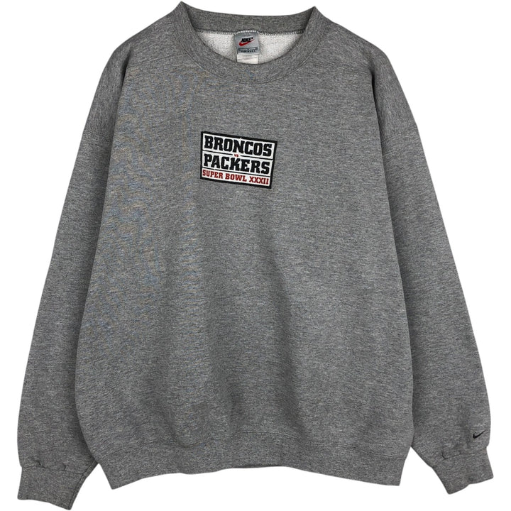 90'S Nike SUPER BOUL XXXII (32nd Super Bowl) Print Sweatshirt, Made in USA, Men's Size L (approx.) cotton gray type Vintage Second Hand