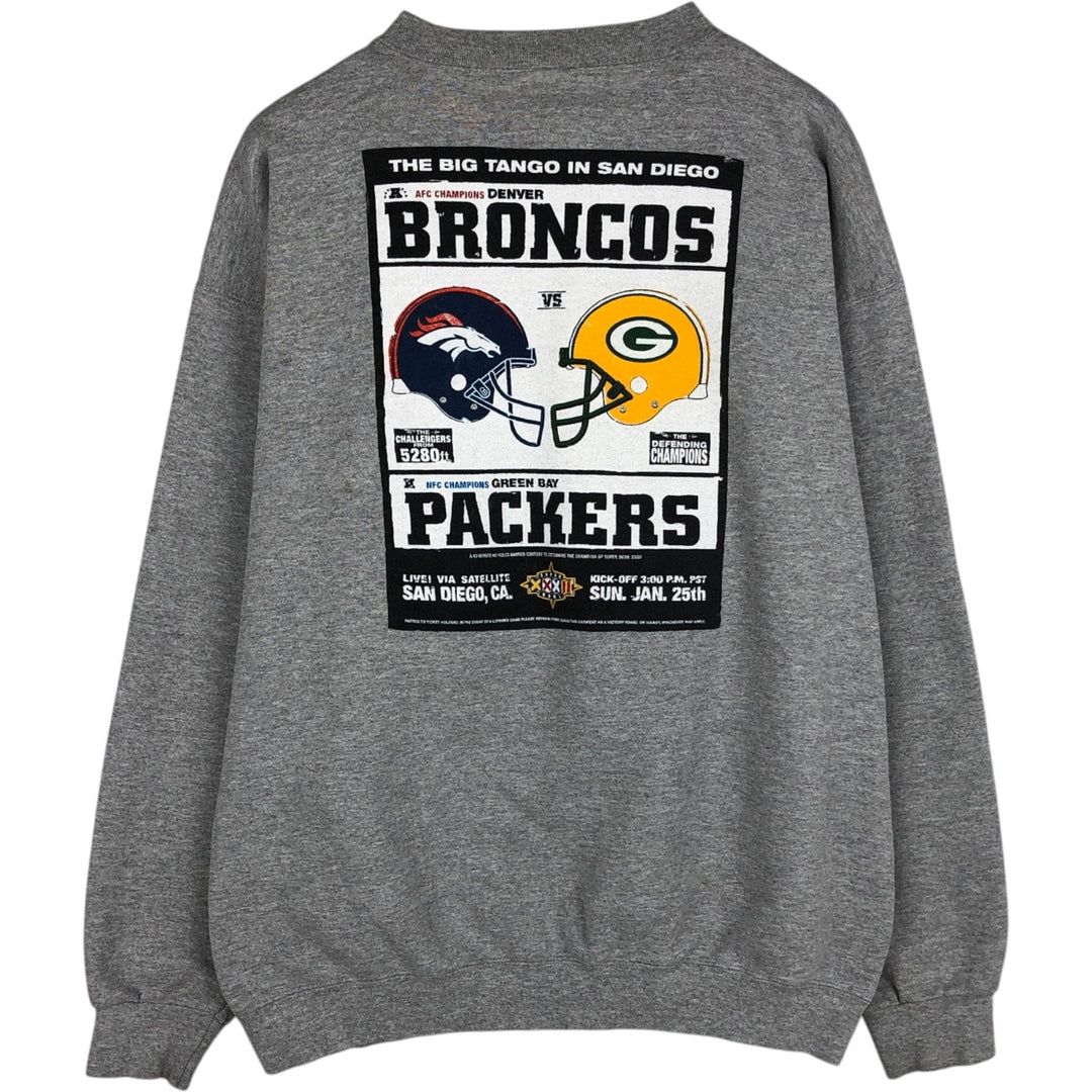 90'S Nike SUPER BOUL XXXII (32nd Super Bowl) Print Sweatshirt, Made in USA, Men's Size L (approx.) cotton gray type Vintage Second Hand