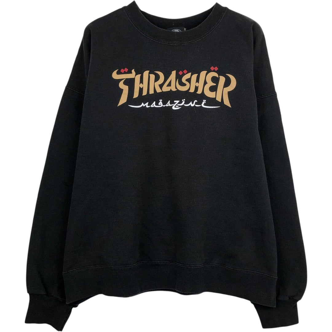 Thrasher printed sweatshirt, men's size XL (approx.) cotton black type Vintage Second Hand
