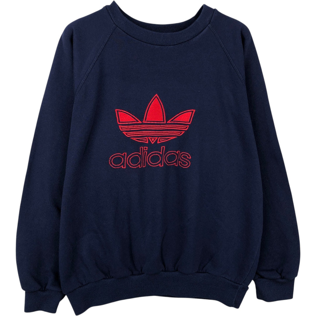 80'S Adidas large logo sweatshirt, men's size M (approx.) unclear navy blue type Vintage Second Hand