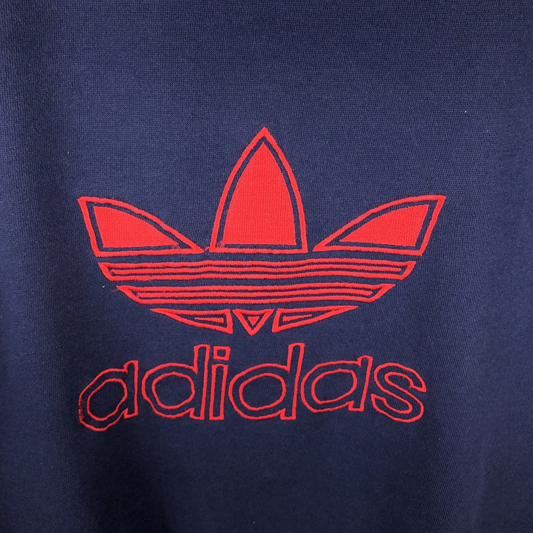 80'S Adidas large logo sweatshirt, men's size M (approx.) unclear navy blue type Vintage Second Hand