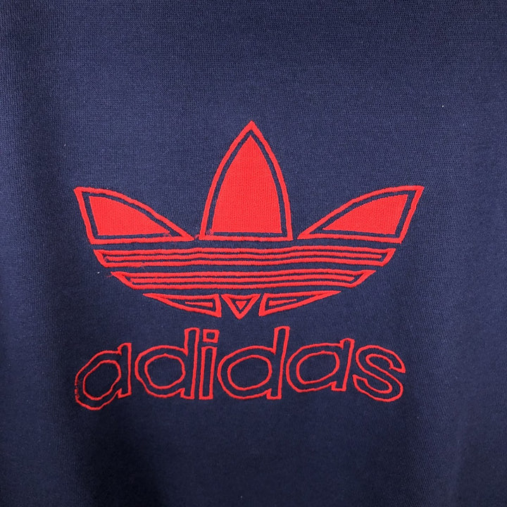 80'S Adidas large logo sweatshirt, men's size M (approx.) unclear navy blue type Vintage Second Hand