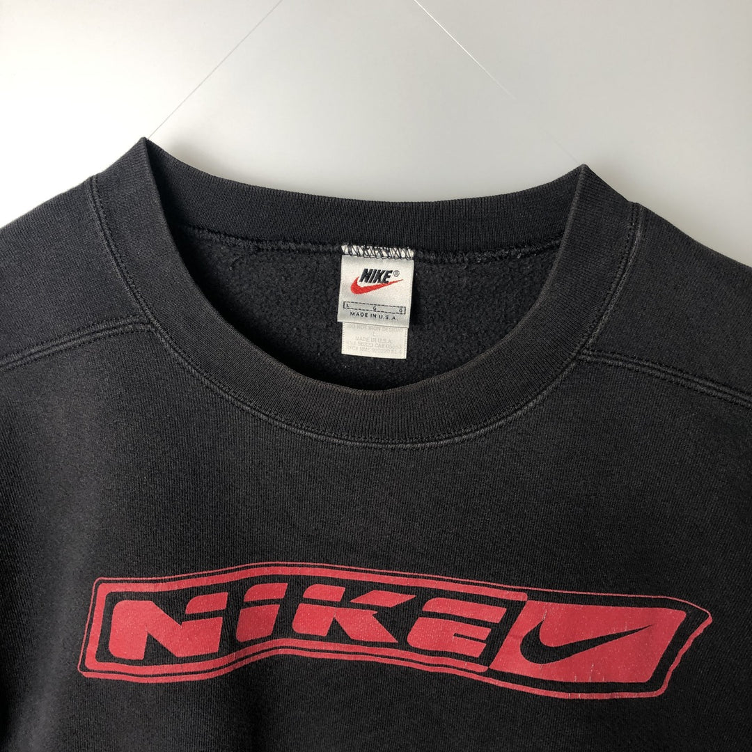 90'S Nike Logo Sweatshirt, Made in USA, Men's L Size, Vintage cotton black type Vintage Second Hand