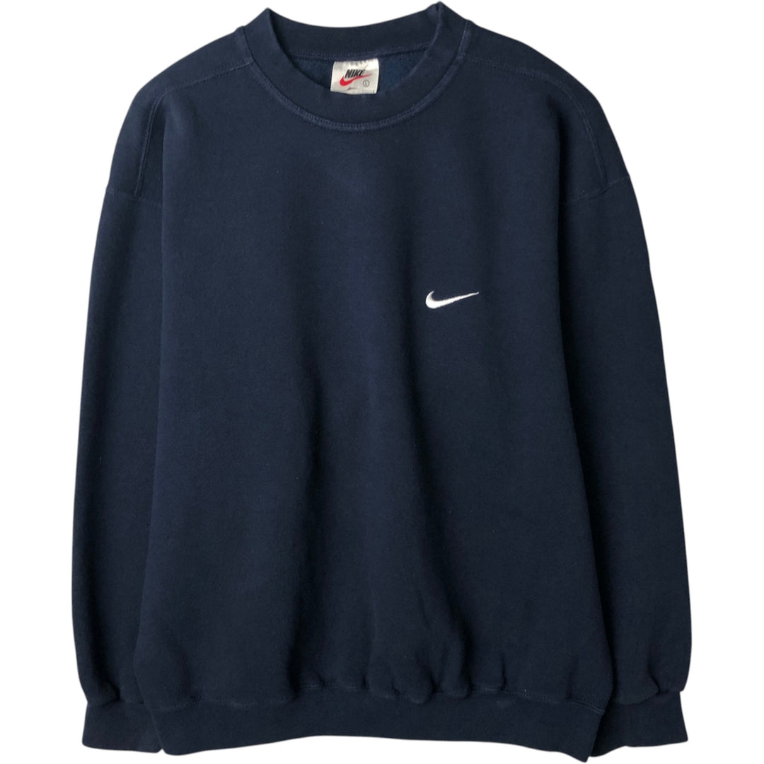 90'S Nike One Point Logo Sweatshirt Trainer Made in USA Men's L Size Vintage cotton navy blue type Vintage Second Hand