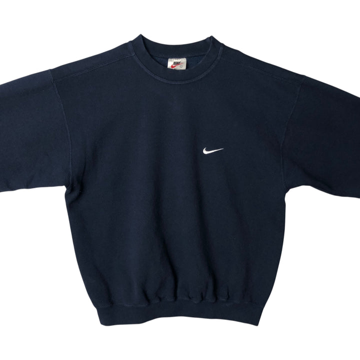 90'S Nike One Point Logo Sweatshirt Trainer Made in USA Men's L Size Vintage cotton navy blue type Vintage Second Hand