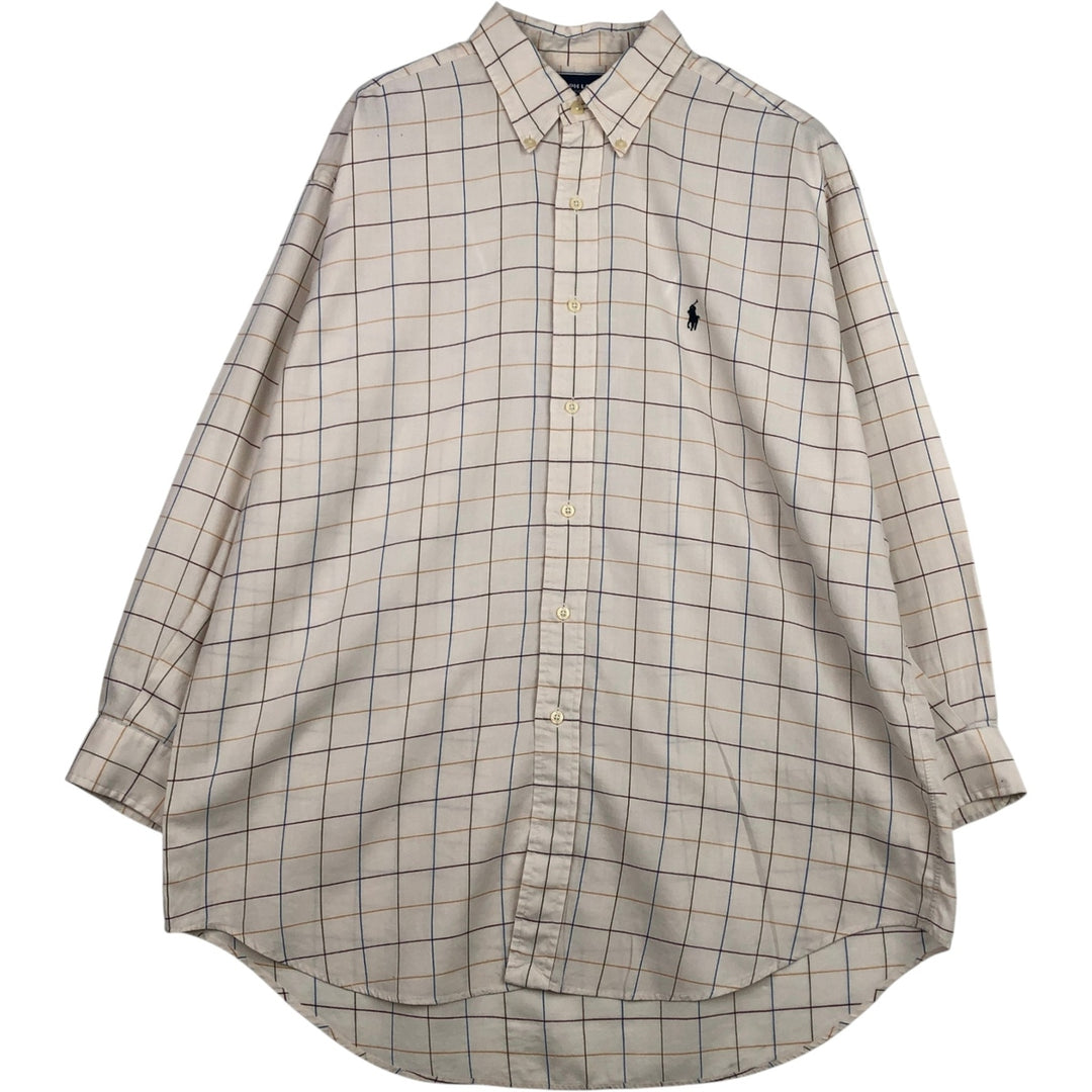 Ralph Lauren Golf Tilden long-sleeved button-down check shirt, men's size L cotton Beige type Vintage Second Hand