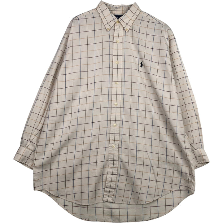 Ralph Lauren Golf Tilden long-sleeved button-down check shirt, men's size L cotton Beige type Vintage Second Hand
