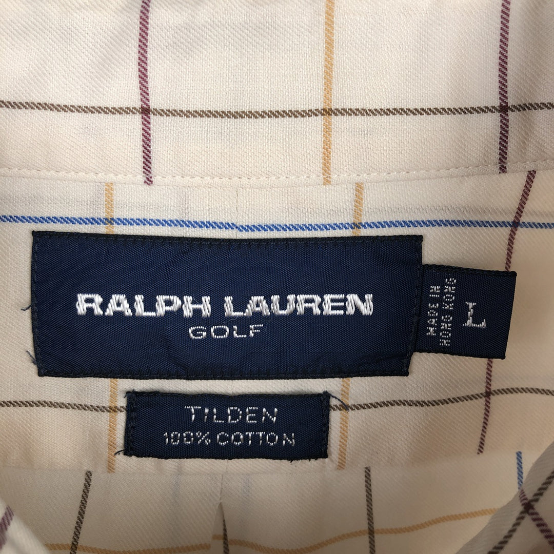 Ralph Lauren Golf Tilden long-sleeved button-down check shirt, men's size L cotton Beige type Vintage Second Hand