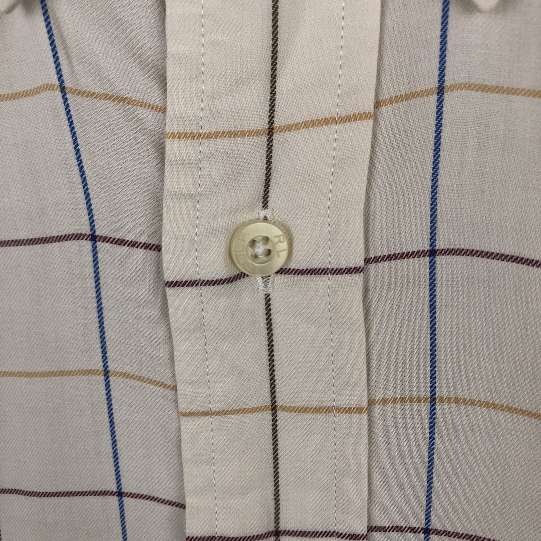 Ralph Lauren Golf Tilden long-sleeved button-down check shirt, men's size L cotton Beige type Vintage Second Hand