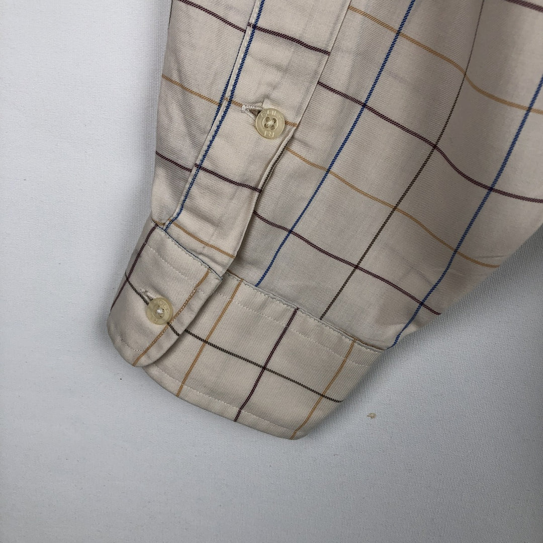 Ralph Lauren Golf Tilden long-sleeved button-down check shirt, men's size L cotton Beige type Vintage Second Hand