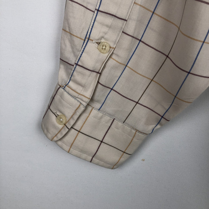Ralph Lauren Golf Tilden long-sleeved button-down check shirt, men's size L cotton Beige type Vintage Second Hand