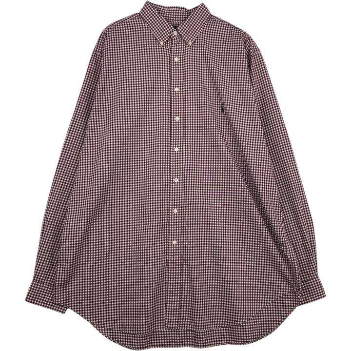 Ralph Lauren Classic Fit Gingham Check Long Sleeve Button Down Check Shirt Men's XL cotton wine-red Vintage Second Hand