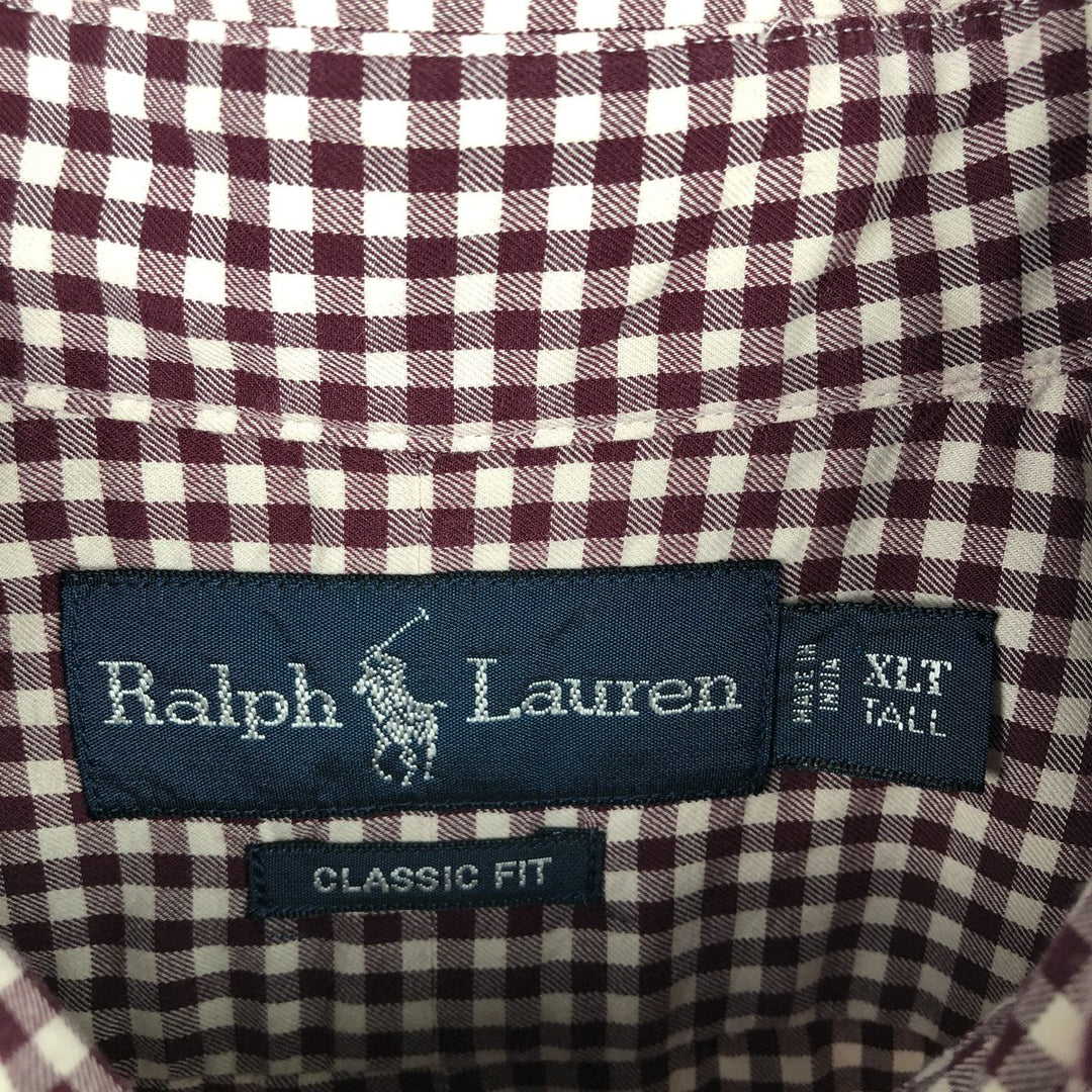 Ralph Lauren Classic Fit Gingham Check Long Sleeve Button Down Check Shirt Men's XL cotton wine-red Vintage Second Hand