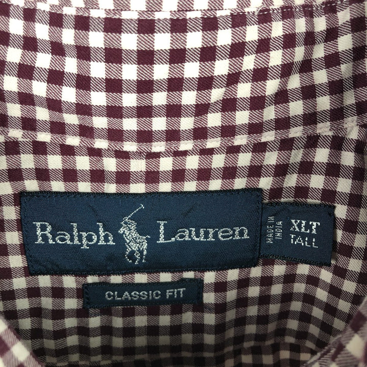 Ralph Lauren Classic Fit Gingham Check Long Sleeve Button Down Check Shirt Men's XL cotton wine-red Vintage Second Hand