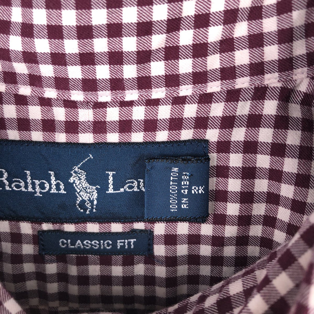Ralph Lauren Classic Fit Gingham Check Long Sleeve Button Down Check Shirt Men's XL cotton wine-red Vintage Second Hand