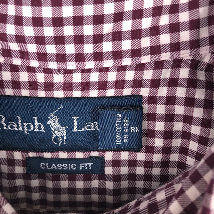 Ralph Lauren Classic Fit Gingham Check Long Sleeve Button Down Check Shirt Men's XL cotton wine-red Vintage Second Hand
