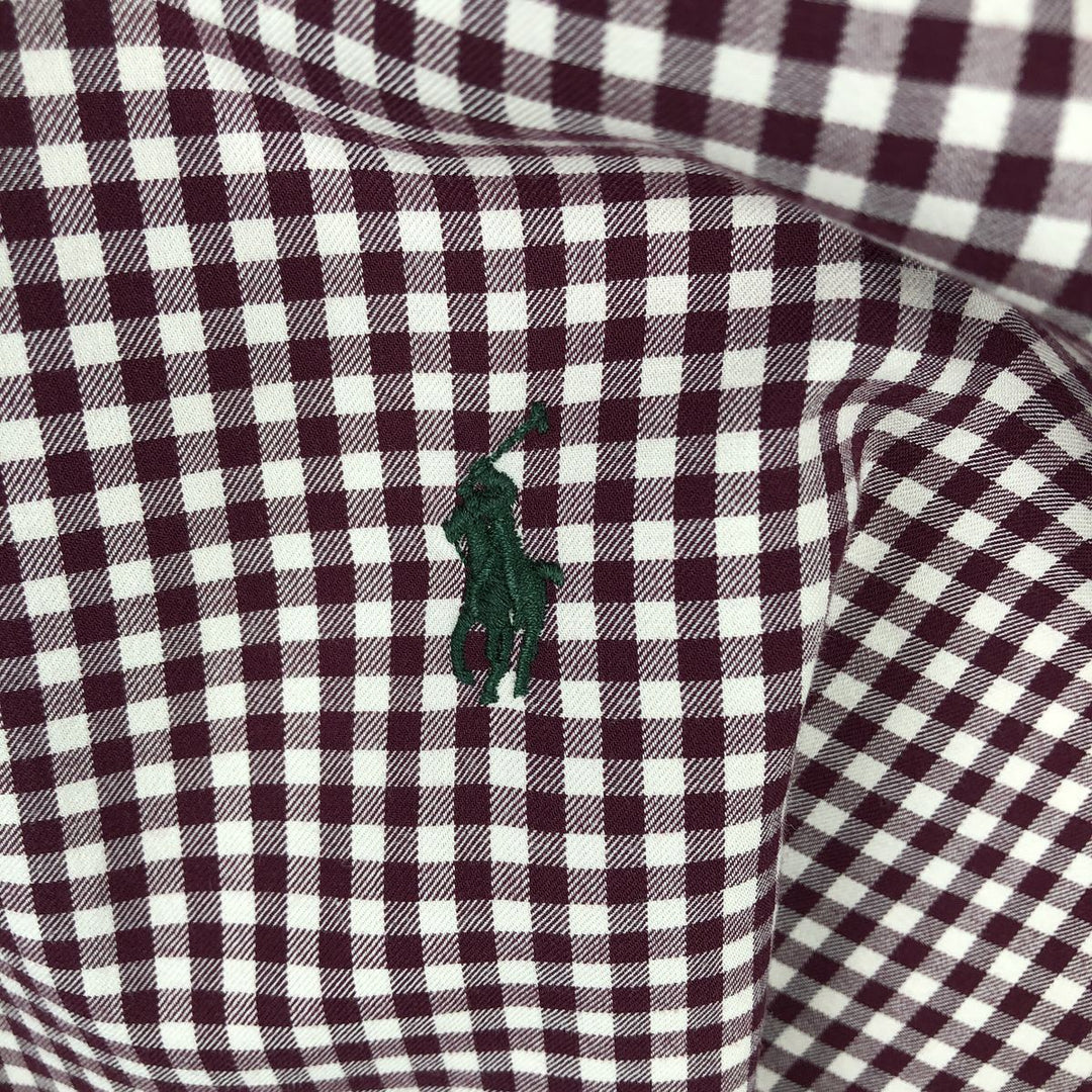 Ralph Lauren Classic Fit Gingham Check Long Sleeve Button Down Check Shirt Men's XL cotton wine-red Vintage Second Hand