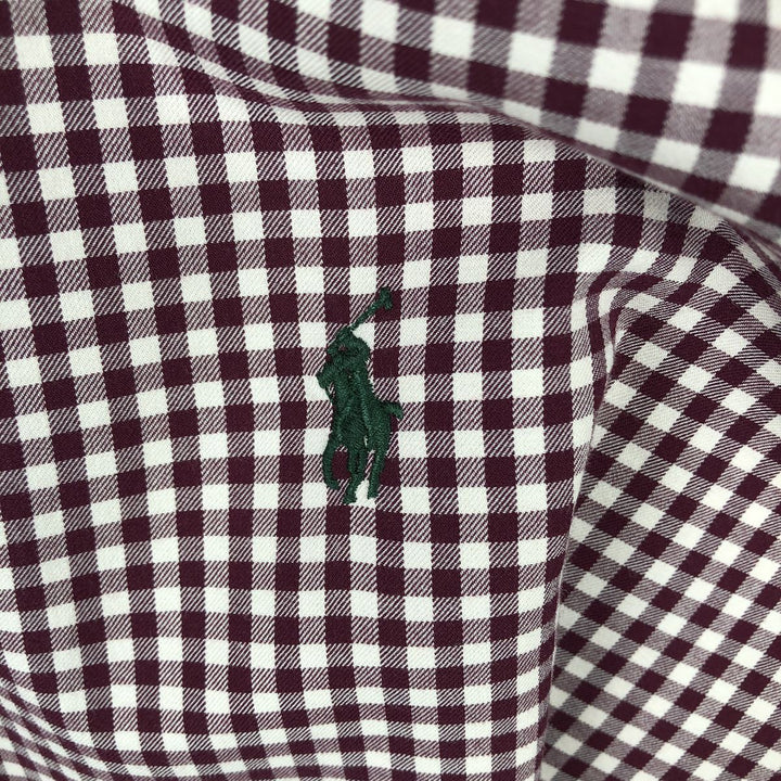 Ralph Lauren Classic Fit Gingham Check Long Sleeve Button Down Check Shirt Men's XL cotton wine-red Vintage Second Hand