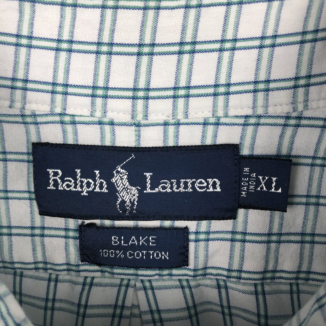 Ralph Lauren BLAKE long sleeve button down check shirt, men's XL size cotton white type Vintage Second Hand