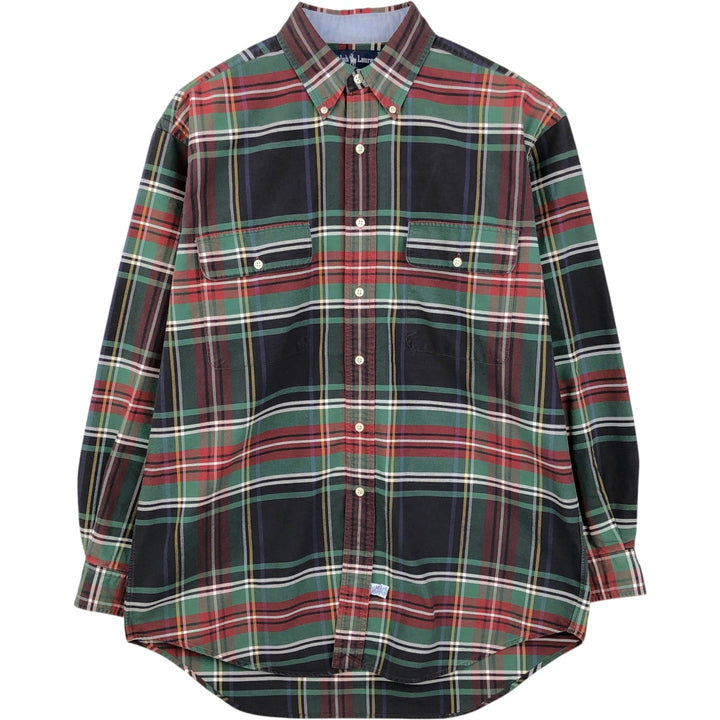 Ralph Lauren long-sleeved button-down check shirt, men's size M (approx.) cotton green type Vintage Second Hand