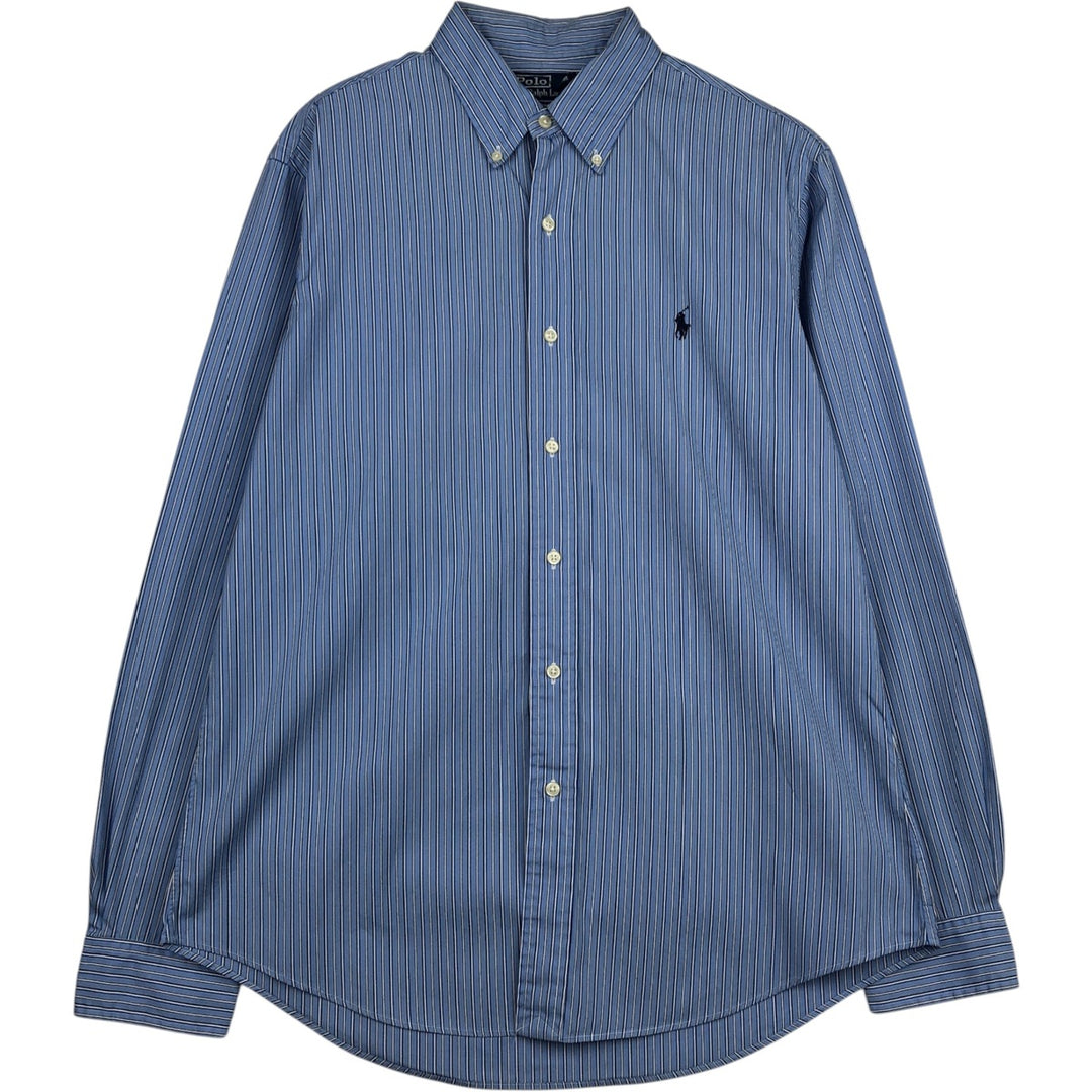 Ralph Lauren POLO RALPH LAUREN CUSTOM FIT Long-Sleeve Button-Down Striped Shirt, Men's Size L (approx.) cotton blue type Vintage Second Hand
