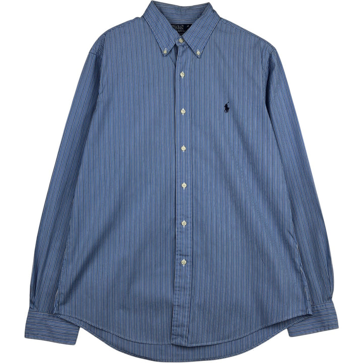 Ralph Lauren POLO RALPH LAUREN CUSTOM FIT Long-Sleeve Button-Down Striped Shirt, Men's Size L (approx.) cotton blue type Vintage Second Hand