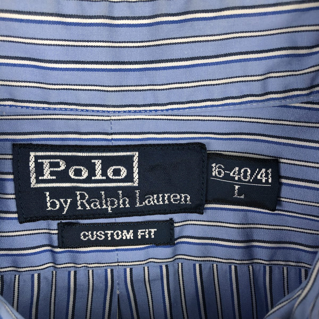 Ralph Lauren POLO RALPH LAUREN CUSTOM FIT Long-Sleeve Button-Down Striped Shirt, Men's Size L (approx.) cotton blue type Vintage Second Hand