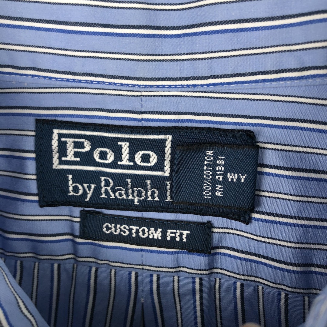 Ralph Lauren POLO RALPH LAUREN CUSTOM FIT Long-Sleeve Button-Down Striped Shirt, Men's Size L (approx.) cotton blue type Vintage Second Hand