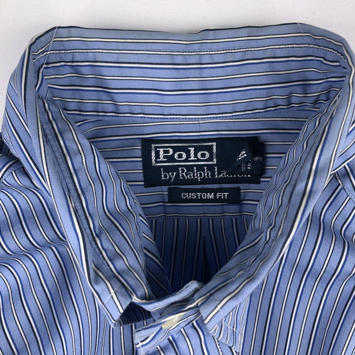 Ralph Lauren POLO RALPH LAUREN CUSTOM FIT Long-Sleeve Button-Down Striped Shirt, Men's Size L (approx.) cotton blue type Vintage Second Hand