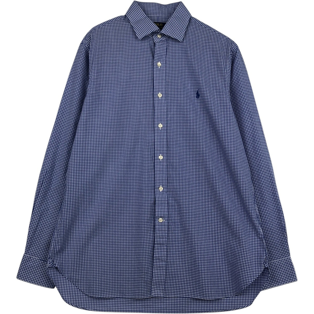 Ralph Lauren POLO RALPH LAUREN Gingham Check Wide Collar Long Sleeve Cotton Check Shirt, Men's Size L (approx.) cotton blue type Vintage Second Hand