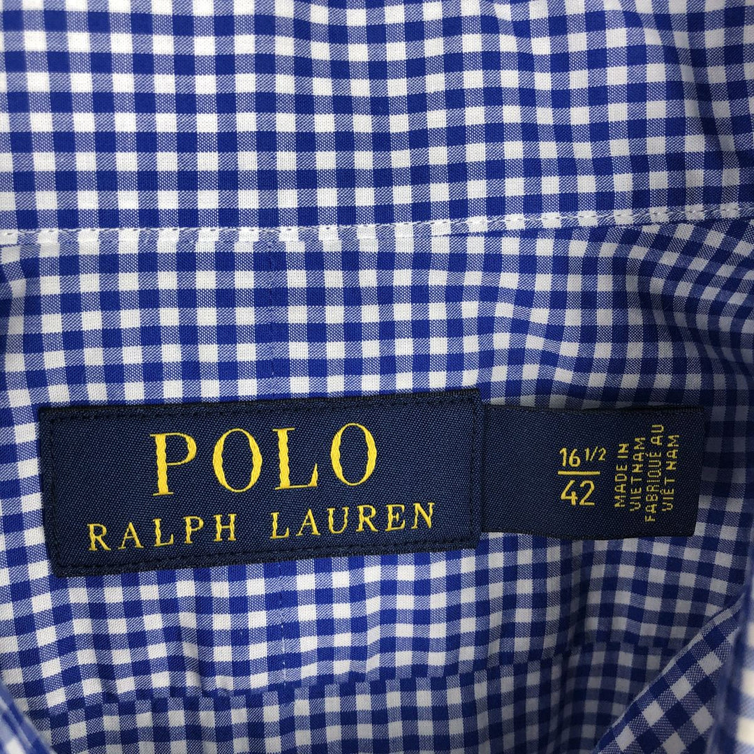 Ralph Lauren POLO RALPH LAUREN Gingham Check Wide Collar Long Sleeve Cotton Check Shirt, Men's Size L (approx.) cotton blue type Vintage Second Hand