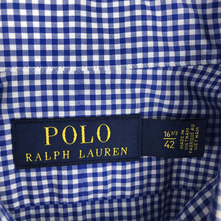 Ralph Lauren POLO RALPH LAUREN Gingham Check Wide Collar Long Sleeve Cotton Check Shirt, Men's Size L (approx.) cotton blue type Vintage Second Hand