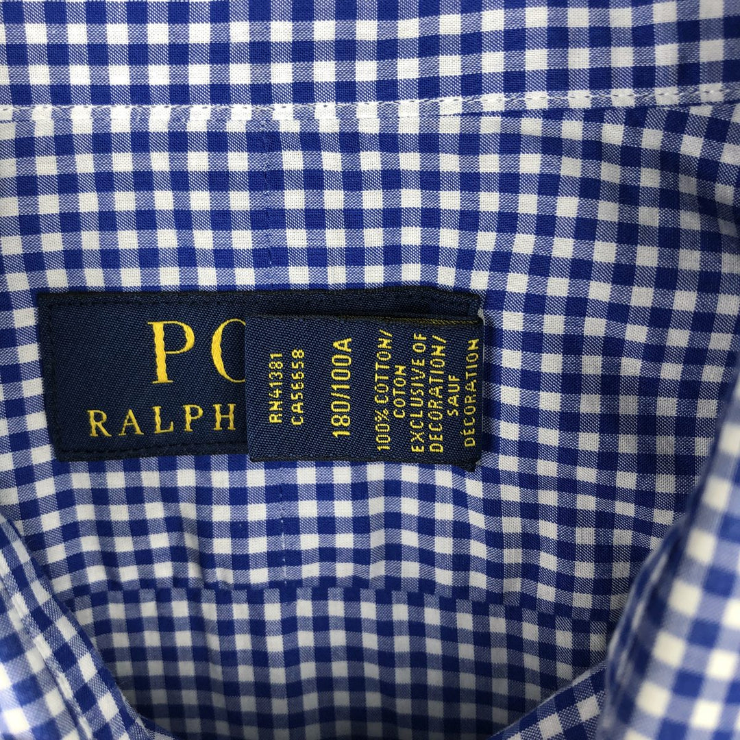 Ralph Lauren POLO RALPH LAUREN Gingham Check Wide Collar Long Sleeve Cotton Check Shirt, Men's Size L (approx.) cotton blue type Vintage Second Hand