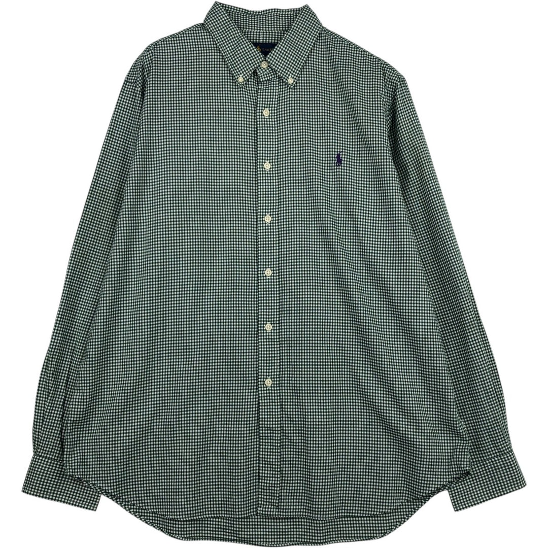 Ralph Lauren Gingham Check Long Sleeve Button-Down Check Shirt Men's XL cotton green type Vintage Second Hand