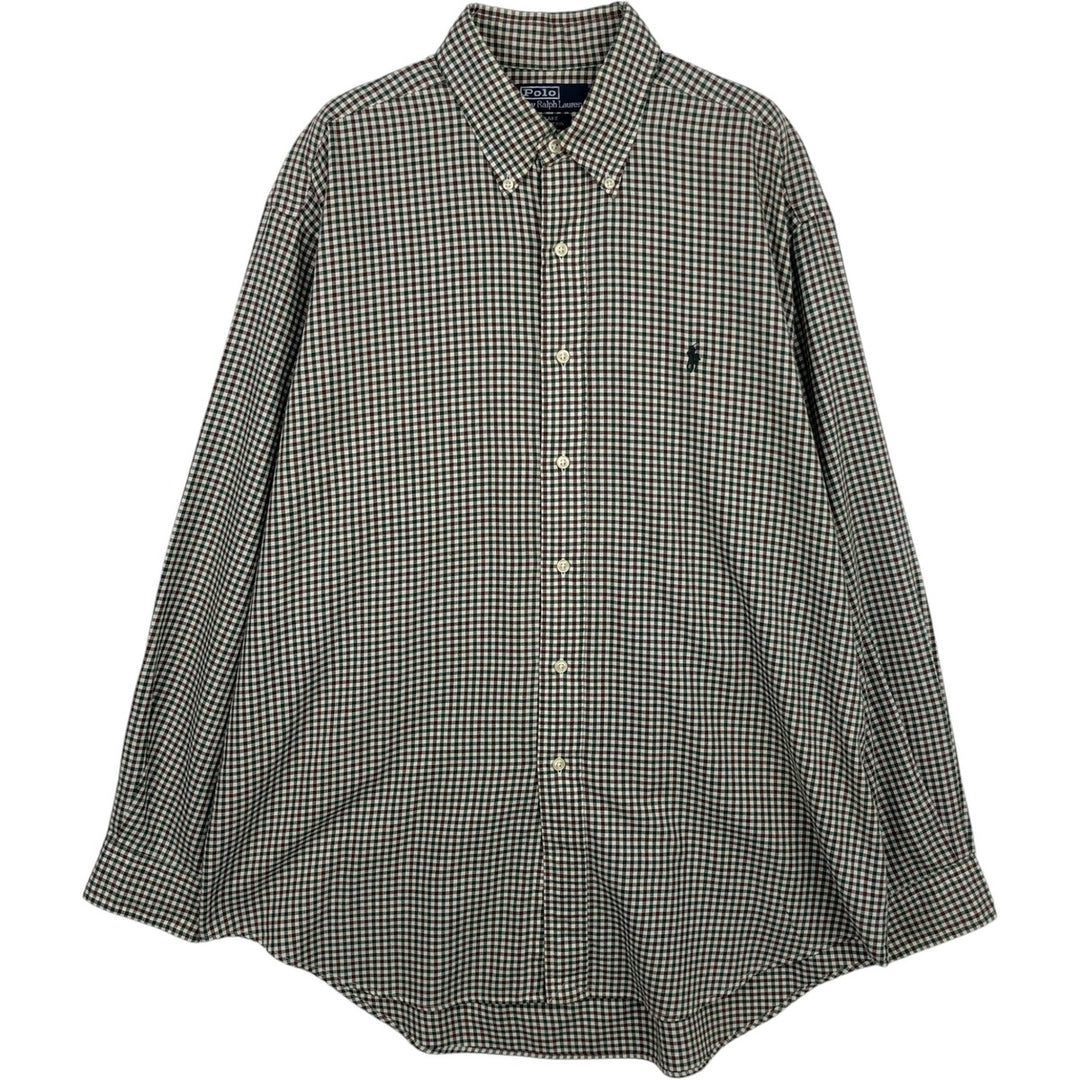 Ralph Lauren POLO by Ralph Lauren BLAKE Gingham Check Long-Sleeve Button-Down Check Shirt, Men's Size L (approx.) cotton green type Vintage Second Hand
