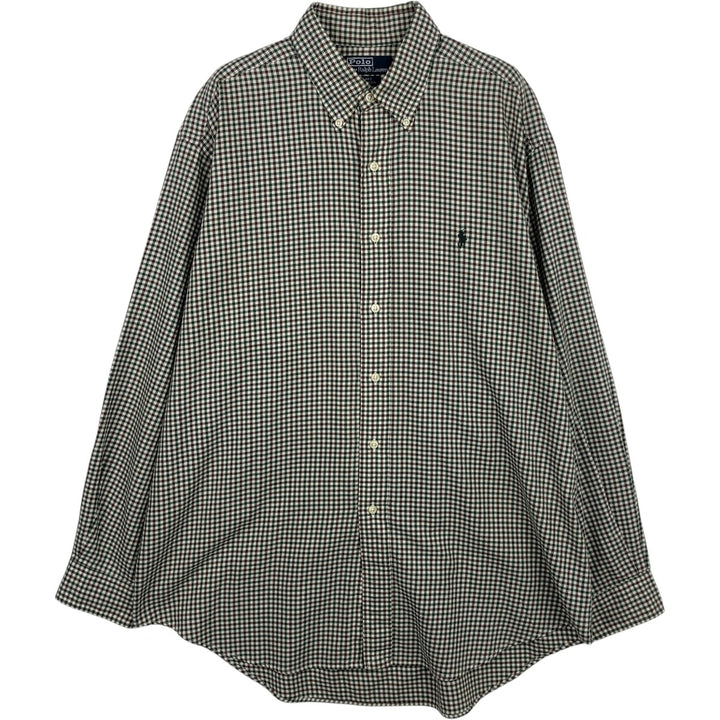 Ralph Lauren POLO by Ralph Lauren BLAKE Gingham Check Long-Sleeve Button-Down Check Shirt, Men's Size L (approx.) cotton green type Vintage Second Hand