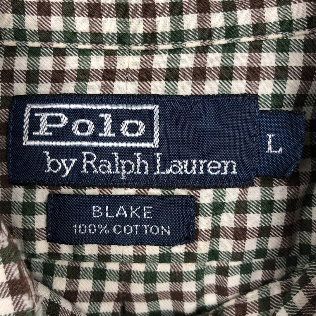 Ralph Lauren POLO by Ralph Lauren BLAKE Gingham Check Long-Sleeve Button-Down Check Shirt, Men's Size L (approx.) cotton green type Vintage Second Hand