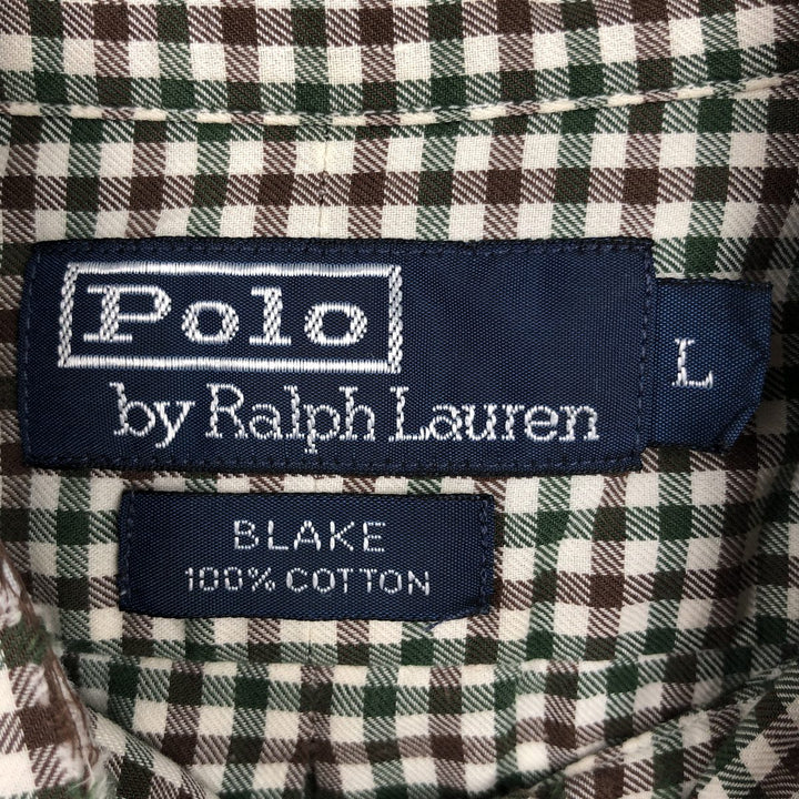 Ralph Lauren POLO by Ralph Lauren BLAKE Gingham Check Long-Sleeve Button-Down Check Shirt, Men's Size L (approx.) cotton green type Vintage Second Hand