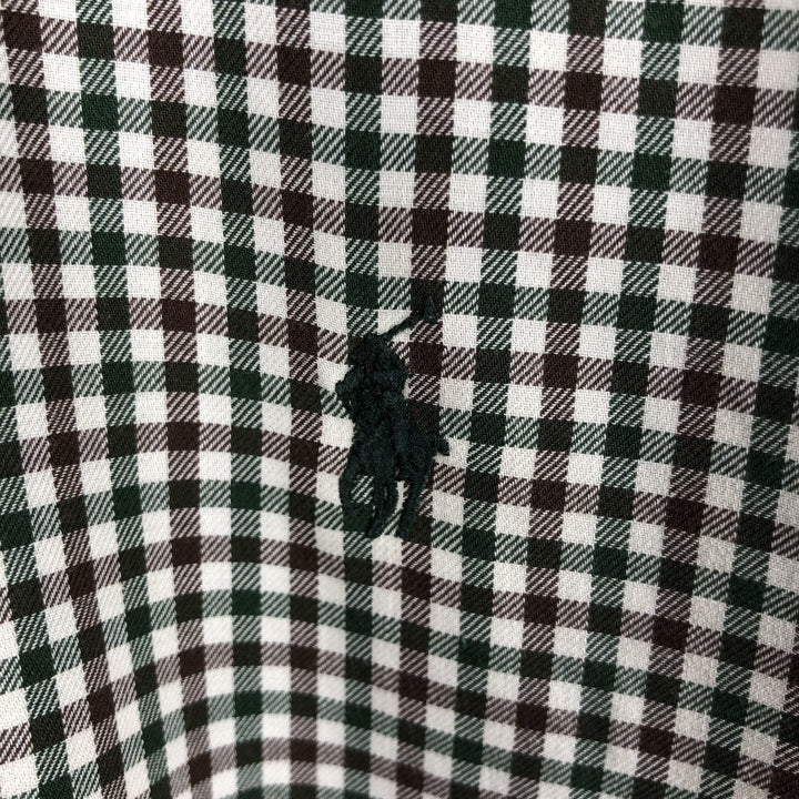 Ralph Lauren POLO by Ralph Lauren BLAKE Gingham Check Long-Sleeve Button-Down Check Shirt, Men's Size L (approx.) cotton green type Vintage Second Hand