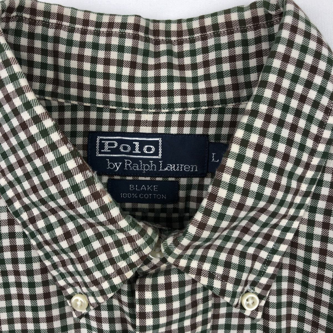 Ralph Lauren POLO by Ralph Lauren BLAKE Gingham Check Long-Sleeve Button-Down Check Shirt, Men's Size L (approx.) cotton green type Vintage Second Hand