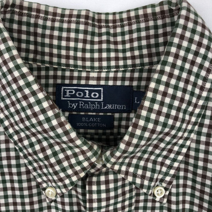 Ralph Lauren POLO by Ralph Lauren BLAKE Gingham Check Long-Sleeve Button-Down Check Shirt, Men's Size L (approx.) cotton green type Vintage Second Hand