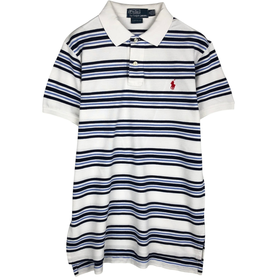 Ralph Lauren POLO by Ralph Lauren CUSTOM FIT short sleeve striped polo shirt men's size M cotton white type Vintage Second Hand