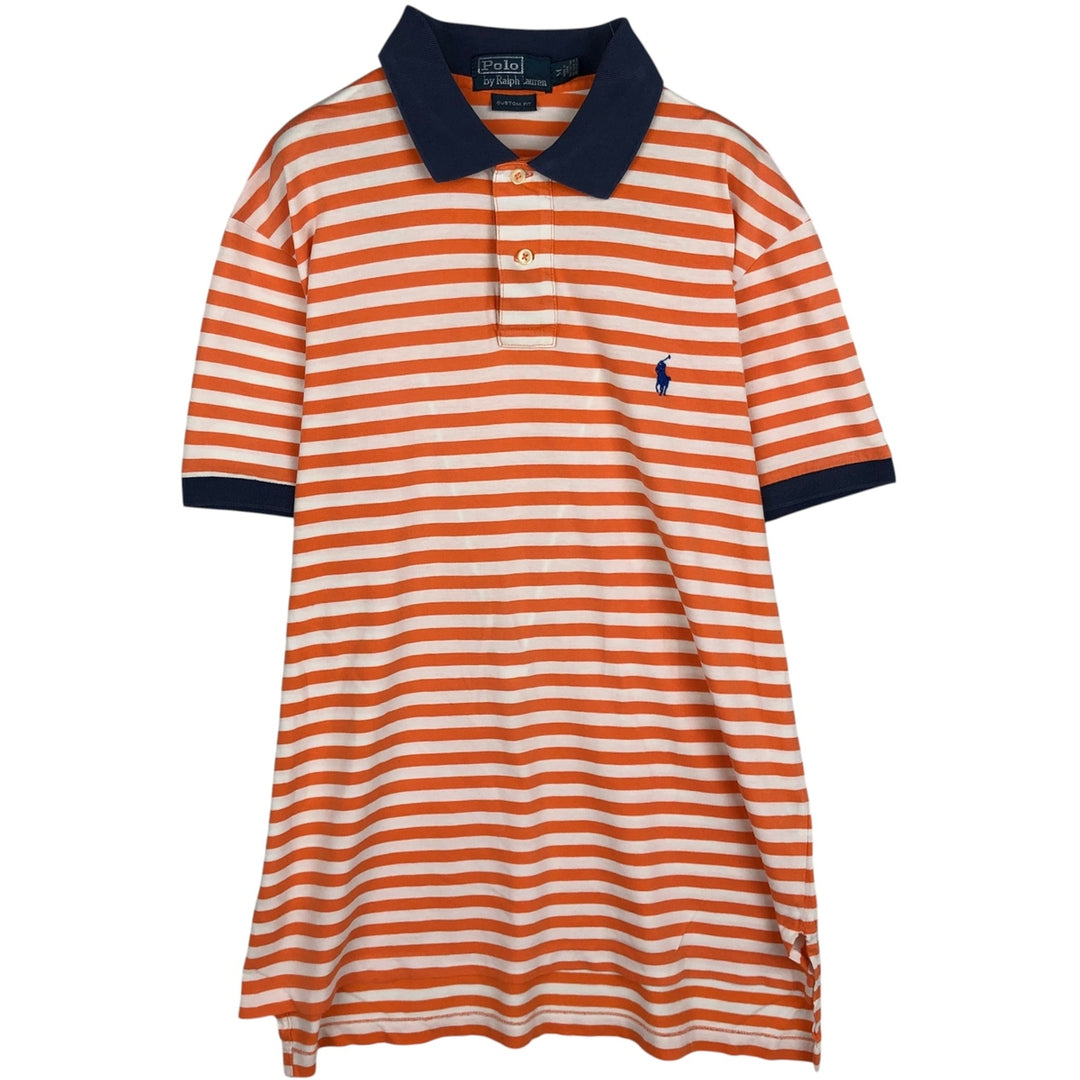Ralph Lauren POLO by Ralph Lauren CUSTOM FIT short sleeve striped polo shirt men's size M cotton orange type Vintage Second Hand