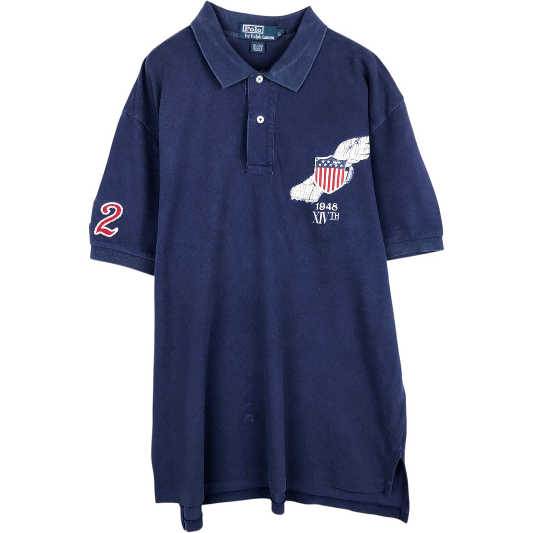 Ralph Lauren POLO by Ralph Lauren American flag pattern short-sleeved polo shirt, men's size L (approx.) cotton navy blue type Vintage Second Hand
