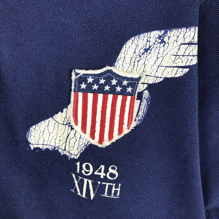 Ralph Lauren POLO by Ralph Lauren American flag pattern short-sleeved polo shirt, men's size L (approx.) cotton navy blue type Vintage Second Hand