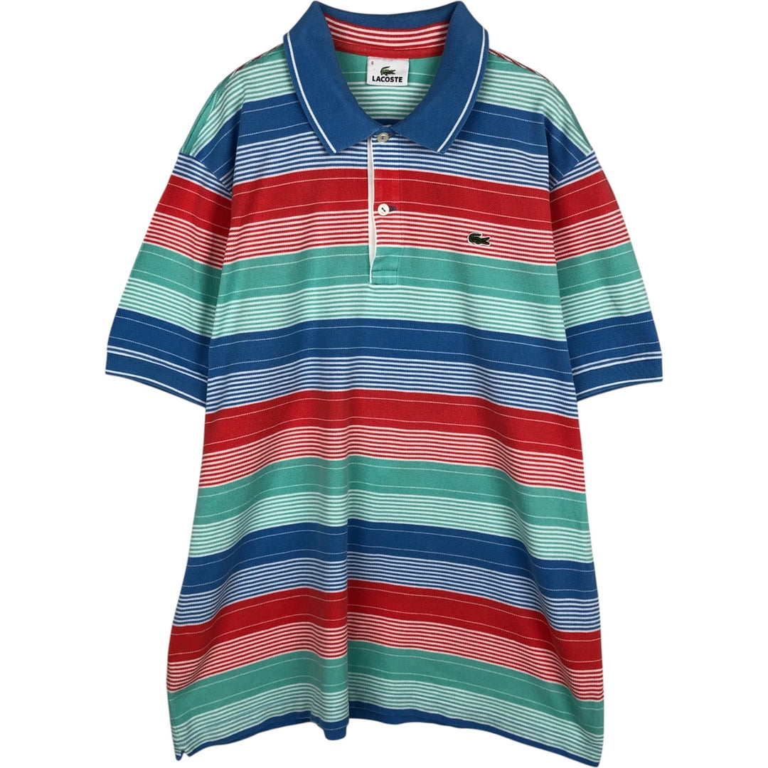 Lacoste LACOSTE DESIGNED IN FRANCE Multi-stripe Short-Sleeve Striped Polo Shirt, Size 6 (Men's L equivalent) cotton Emerald green Vintage Second Hand