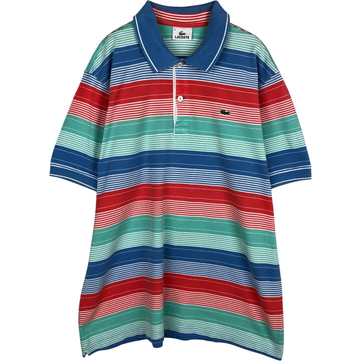 Lacoste LACOSTE DESIGNED IN FRANCE Multi-stripe Short-Sleeve Striped Polo Shirt, Size 6 (Men's L equivalent) cotton Emerald green Vintage Second Hand